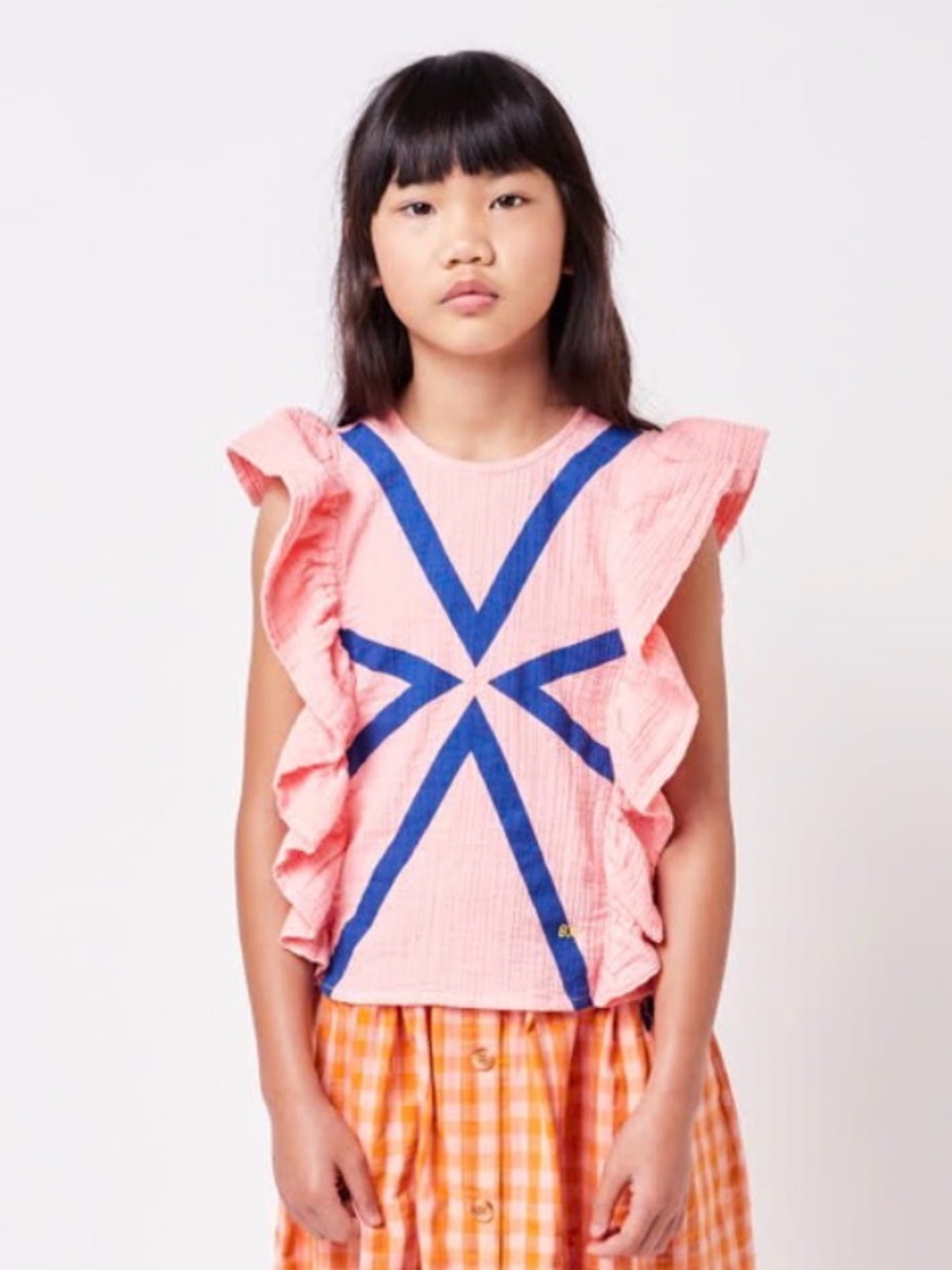 Bobo‎ Choses Peach-Pink Top with Navy Diamond Detail
